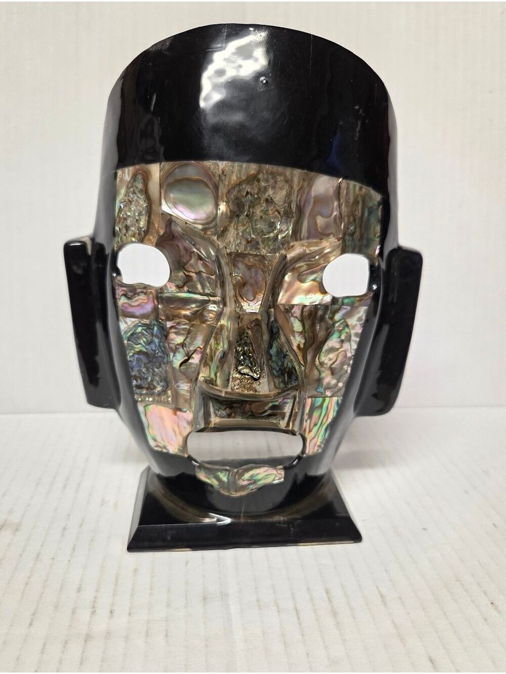 Vintage Mexican Handmade Abalone Mosaic Mask Sculpture